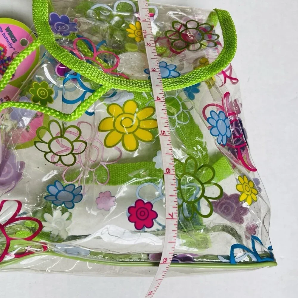 See Through Backpack Green Trim Floral Print Kids Teens Party Travel Vacation